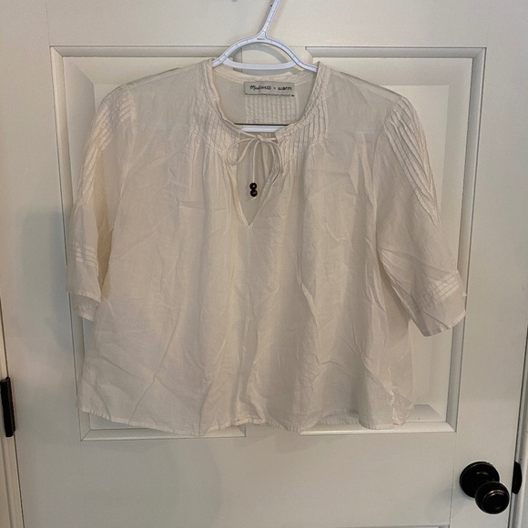 Madewell x Warm Pintuck Tie-Neck Top/White, 33882 - Picture 5 of 14